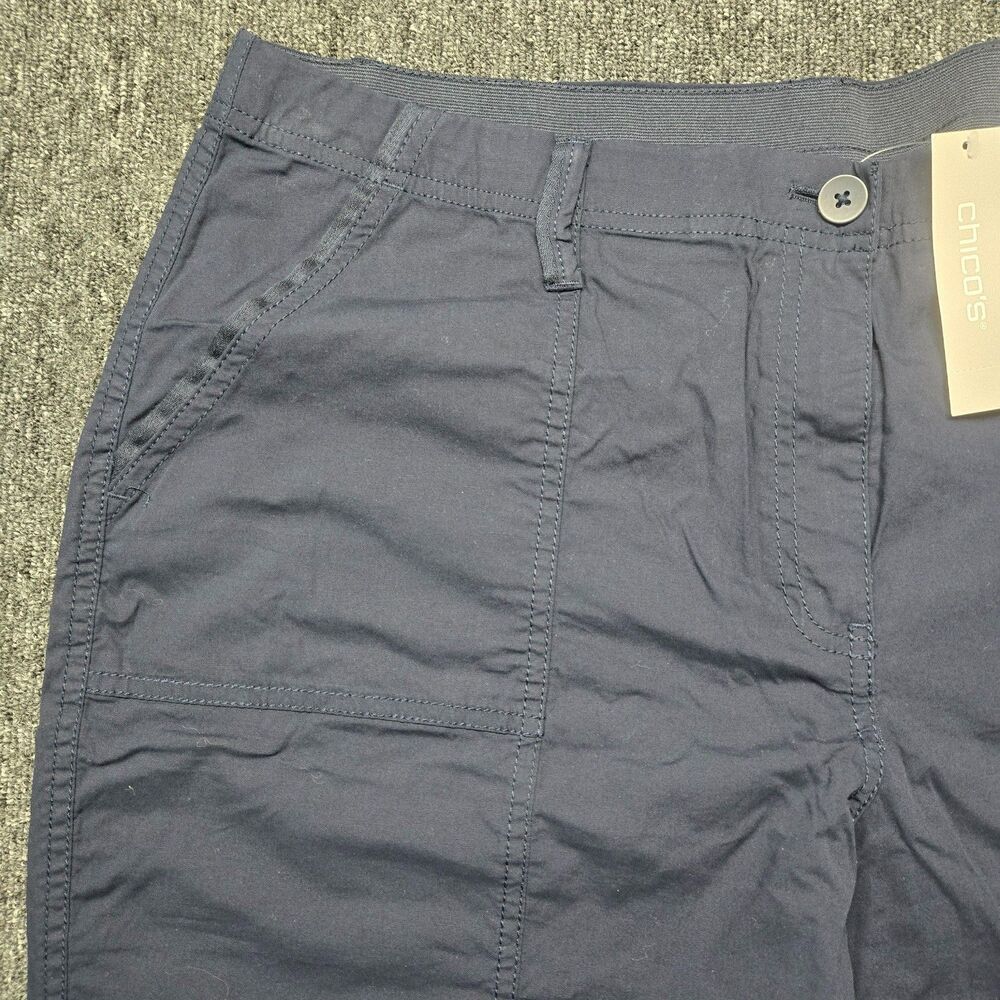 Chico’s Women’s 3 (16) Navy Cargo Shorts Cotton Poplin Utility Stretch NWT - Picture 4 of 16